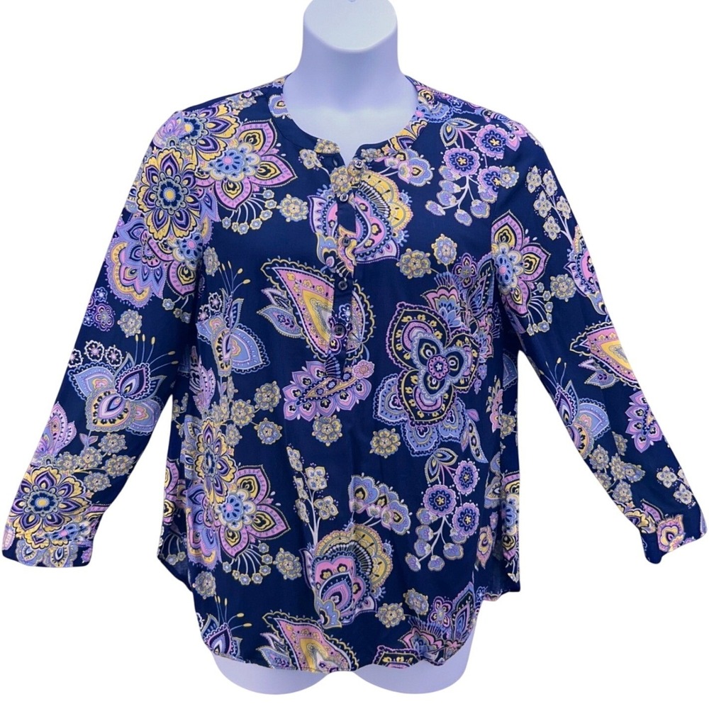 Talbots‎ Paisley Tunic Blouse Blue Large
